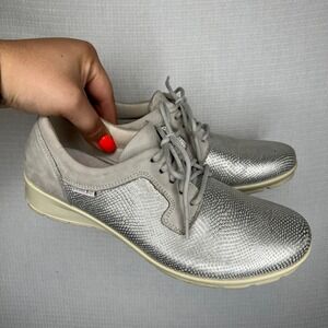 Enval Soft Metallic Silver Leather Oxford Comfort Shoes Made in Italy‎